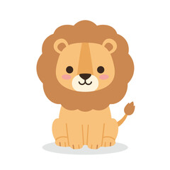 Fototapeta premium Cute cartoon lion with rounded mane and facial features against a bright white background