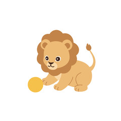 Obraz premium Cartoon lion cub with a fluffy mane and tail, against a plain white background, illustrated simply