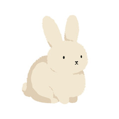 Obraz premium Simple drawing of a beige rabbit head with black eyes and mouth on a white background