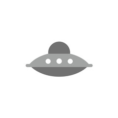 Simple gray UFO with three white windows floating against a clean, white background