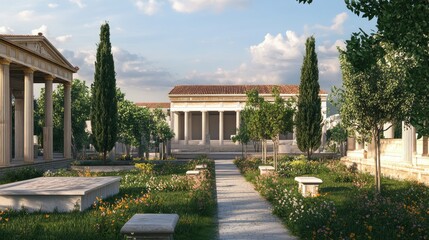 Fototapeta premium Ancient Greek Temple Garden: A Digital Reconstruction