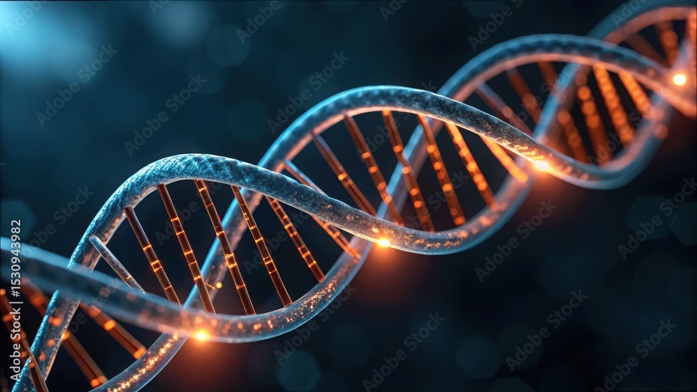 Poster detailed dna structure in gigapixel resolution with luminous highlights