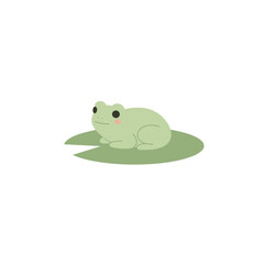 Obraz premium Cute cartoon frog resting on a lily pad with a white background, facing viewer in a peaceful setting