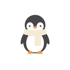 Charming illustration of a stylized penguin wearing a cream-colored scarf