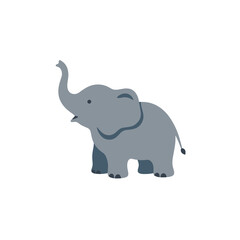 Obraz premium Gray elephant with trunk raised, in a simple cartoon vector style, on a white background
