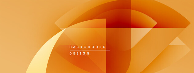 Abstract orange design features layered shapes, curves, rectangles. Warm tones create modern background for digital projects.
