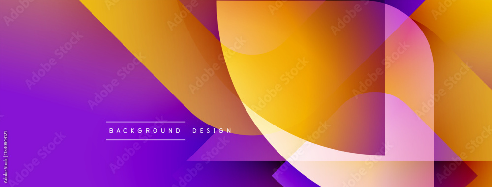 Poster abstract geometric shapes blend vibrant purple, orange hues. modern design creates dynamic visual ex