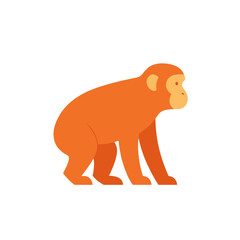 Obraz premium Simplified cartoon orange monkey sitting profile view on solid white background, blocky design