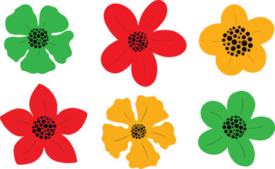 juneteenth freedom day decorative flowers vector elements set in red green and yellow colors Independence and emancipation day of black people