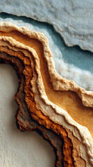 Textured layers of natural stone exhibit rich colors and patterns, showcasing the beauty of geological formations in a stunning abstract composition. Selective focus