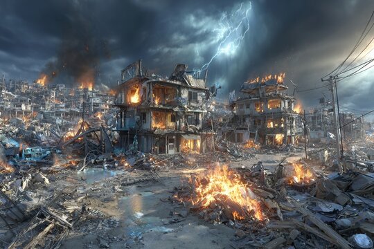 A haunting portrayal of a forest engulfed by fire, with thick smoke billowing upwards against a glowing, eerie sky, emphasizing the potency of natural calamities