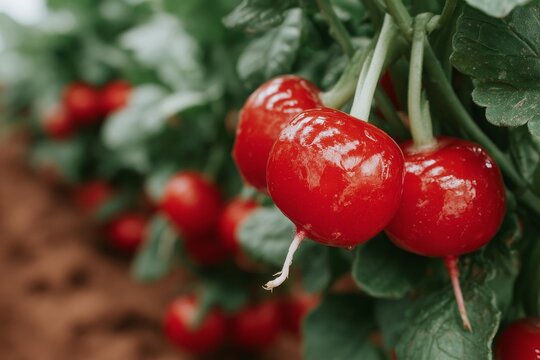 The growth of organic radishes in fertile soil within a vegetable garden serves as a model for sustainable agriculture, closely tied to the themes of Earth Day and World Environment Day