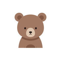 Fototapeta premium Simple cartoon illustration of a brown bear head with rounded features on a white background