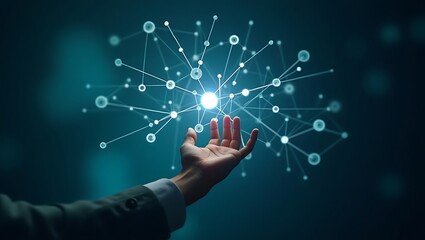 Hand holding futuristic network connection