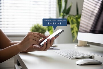 Woman entering otp code on smartphone for secure online access