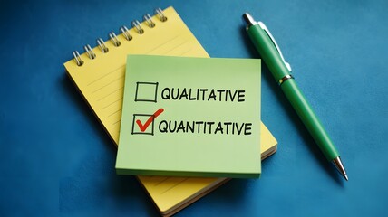 Person selecting between qualitative and quantitative written on sticky notes, symbolizing decision-making in research
