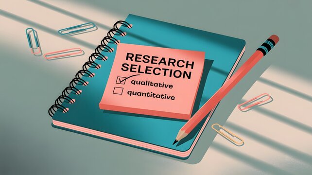 Sticky notes labeled qualitative and quantitative on wooden table, representing a research method choice

