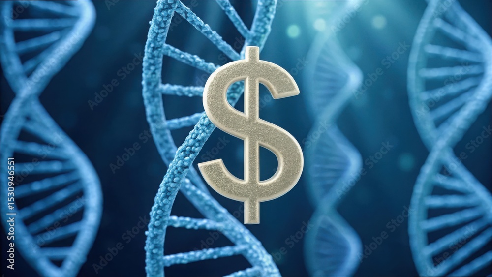 Poster floating dna icon with dollar sign in macr gigapixel quality v2