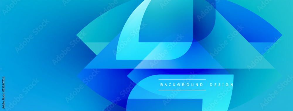 Poster Abstract blue design features layered geometric shapes, creating dynamic visual effect. Gradient colors enhance depth, modern aesthetic.