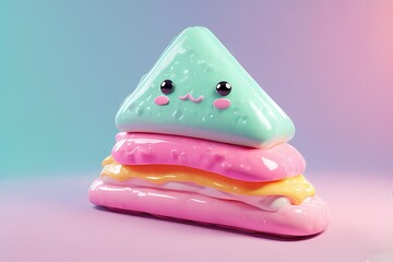 Squishy triangle with rounded corners, like a jelly sandwich — shaded in soft mint and bubblegum