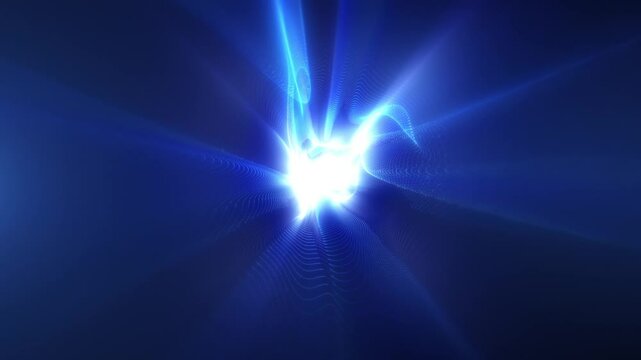 Digital futuristic tunnel or travel in time and space at high speed, moving bright neon lines. High-tech light corridor, warp speed, wormhole seamless loop