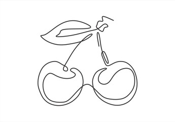 Minimalist Line Drawing of Cherries. Continuous Line. line icon-continuous line drawing. Editable stroke.