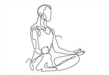 Meditating Person in Lotus Position - Line . Continuous Line. line icon-continuous line drawing. Editable stroke.
