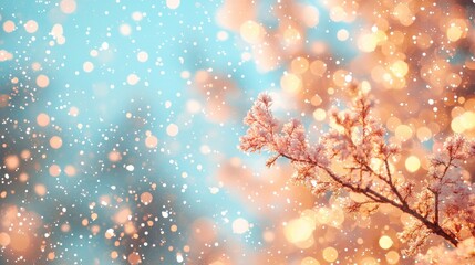 Winter wonderland scene with frosted branch