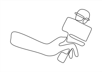 Continuous Line Drawing Vector Hand holding wired microphone icon line