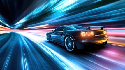 Obraz premium Fast sports car in vibrant light streaks