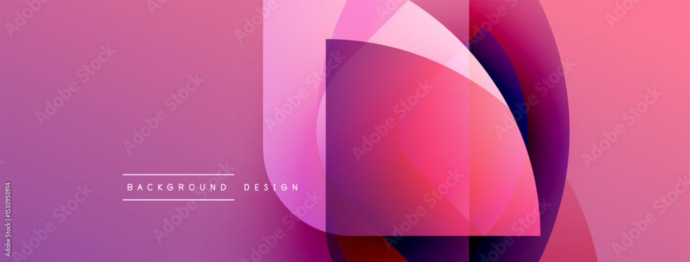 Poster Abstract pink purple design. Overlapping shapes create modern visual effect. Gradient colors offer smooth transition. Minimal text present.