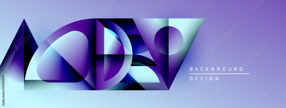 Poster abstract geometric shapes, purple hues, dynamic composition. modern design element for backgrounds, 