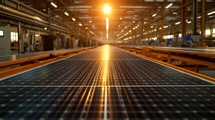 Obraz premium Wide Angle View of Solar Panel Production Facility Interior