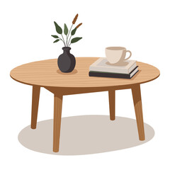 Modern coffee table with books and vase in minimalist style  