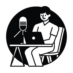 Man sitting at a cafe desk with a laptop, an illustration of a businessman working