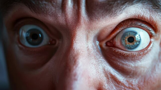 A man with blue and green eyes is staring at the camera. Concept of intensity and focus, as if the man is deeply engaged in whatever he is looking at