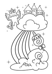 Unicorn Coloring Pages for Kid - Unicorn Outline - Black and White Unicorn Clip Art for Coloring Pages and Educational Use