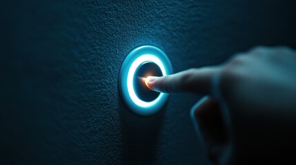 Finger presses glowing light button