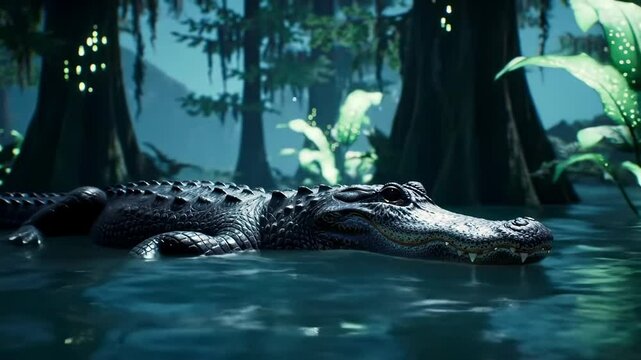 Dark swamp alligator