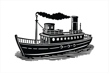 Obraz premium Flat Silhouette of Ocean Steamer Vector Design