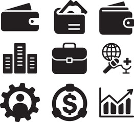 vector set of business icons. Business and Finance Icon Vector Set – Wallet, Graph, Briefcase Symbols