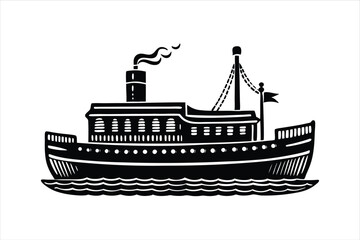 Obraz premium Marine Steamer Silhouette Vector on White for Web and Print