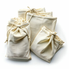 Set of reusable cotton produce bags in natural cream