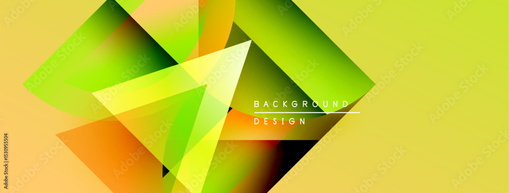 Poster abstract geometric shapes, vibrant colors blend. yellow, green, orange hues create dynamic visual ef
