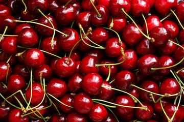 Fresh Cherries Full Frame, Red Cherry Background, Close-Up Fruit Photography