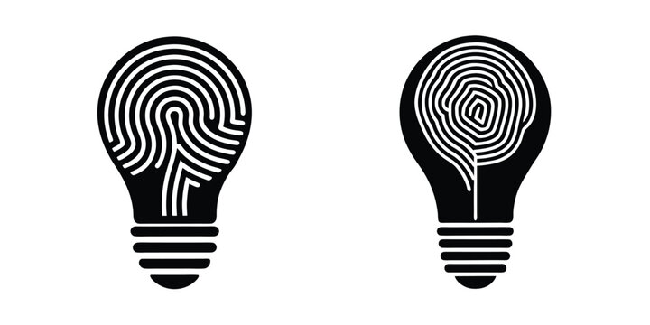 Light Bulb Shaped From Fingerprint Maze Silhouette on White Background