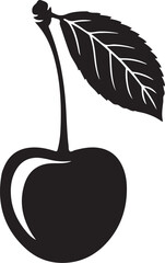 Single Black Silhouette Cherry with Leaf Illustration