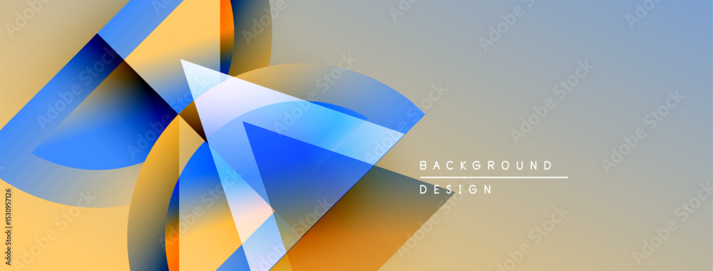 Fototapete Abstract geometric shapes overlap, creating dynamic visual effect. Warm colors blend with cool tones, modern design element.