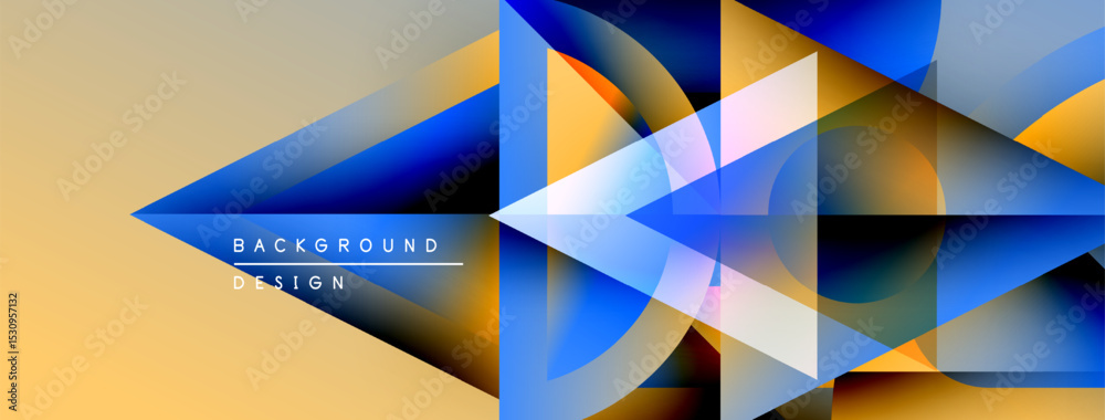 Poster Abstract geometric design. Overlapping shapes create dynamic visual effect. Warm, cool colors blend seamlessly. Modern aesthetic.