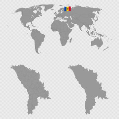 Moldova Map Set with World Location.